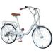 22 Girls Bicycle Modern 7 speed Beach Cruiser Bike with Pedal Steel Frame and Leather Saddle Women Commuter Bike for Road Seaside and Travel Silver