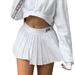 SIMU Summer Skirts for Women 2024 Women s Letters Prints Embroidered Pleated Half Mini Skirt Mini Tennis Skirts for Women White S