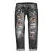 SZXZYGS Womens Jeans Mid Rise Baggy Womens Jeans Baseball Print Ripped Pants Easter