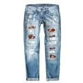 SZXZYGS Womens Jeans Mid Rise Baggy Womens Jeans Baseball Print Ripped Pants Easter