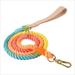 5FT Cotton Dog Leash Braided Ombre Rope Leash Training Lead w/ PU Leather Handle