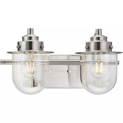 Progress Lighting 267224 - 2 Light 120 volt Brushed Nickel Vanity Clear Glass Light Fixture (2-LIGHT COASTAL BRUSHED NICKEL BATH LIGHT (P300435-009))