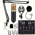 Podcast Equipment Bundle BM-800 Podcast Microphone Bundle With V8 Sound Card Condenser Studio Microphonefor Laptop Computer Vlog Living Broadcast Live Streaming