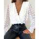 Women's Shirt Blouse Eyelet top Peasant Blouse Black White Khaki Graphic Floral Lace Long Sleeve Casual Daily Basic Elegant Casual V Neck Regular Floral Puff Sleeve S