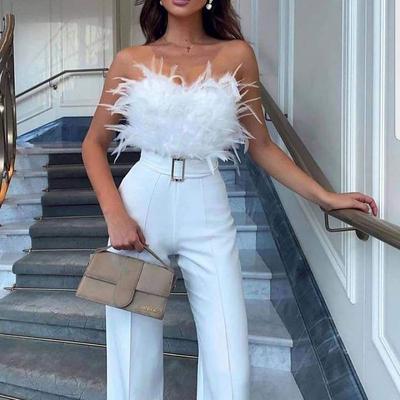 Jumpsuits Elegant Dress Wedding Guest Prom Ankle Length Sleeveless Strapless Stretch Fabric with Feather Sash / Ribbon 2025