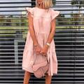 Summer women's loose pleated short sleeved dress solid color casual dress short Dress