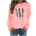 Women s Casual Long Sleeve Pullover Sweatshirt Plumage Graphic Solid Crewneck Shirt Loose Fit Top