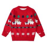 QIANGONG Boys Sweaters Christmas Print Boys Sweaters Crew Neck Long Sleeve Boys Sweaters Red 2-3 Years