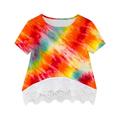 Virmaxy Toddler Girls Spring Summer T-shirt Kids Shirt Crewneck Lace Tee Layered Floral Print Short Sleeve Cute Kids Blouse Tops Multicolor-A 8Y