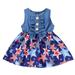 Baby Kids Dresses Holiday Playwear For Little Girls Summer Independence Day Sleeveless Star Print Frilly Denim Patchwork Sun Casual Fall Winter Clothes Blue 120