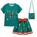 Qiyuancai Toddler Girl Fall Outfits Set Baby Kids Suit Christmas Short Sleeve Top Skirt Bag 3Pcs Set Clothes Sets