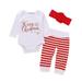 Qiyuancai Toddler Girl Fall Outfits Set Baby 1St Christmas Letter Print Christmas Romper Striped Pants Headband 3Pcs Set for Baby Clothes Sets