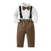 QIANGONG Boys Outfit Sets Solid Boys Outfit Sets Turndown Neckline Long Sleeve Boys Outfit Sets Brown 2-3 Years