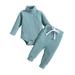 QIANGONG Boys Outfit Sets Solid Ribbed Boys Outfit Sets Turtleneck Long Sleeve Boys Outfit Sets Blue 0-3 Months