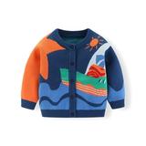 QIANGONG Boys Sweaters Boat Print Boys Sweaters Crew Neck Long Sleeve Boys Sweaters Blue 6-12 Months