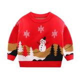 QIANGONG Boys Sweaters Christmas Snowman Boys Sweaters Crew Neck Long Sleeve Boys Sweaters Red 5-6 Years