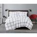 Printed Windowpane 3-Piece Duvet Cover Set by Truly Soft in White Charcoal Grey (Size FL/QUE)