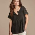 Lucky Brand Oversized Tunic Dolman Henley - Women's Clothing Tops Tees Henley Shirt in Black Oyster, Size M