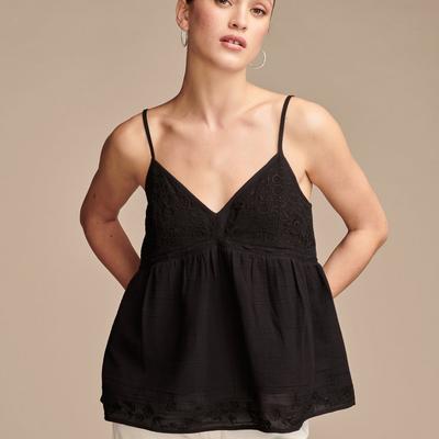 Lucky Brand Embroidered Babydoll Cami - Women's Clothing Cami Camisoles Tank Top in Raven, Size S