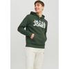 Kapuzensweatshirt JACK & JONES "JJECORP LOGO SWEAT HOOD NOOS", Herren, Gr. XS, grün (mountain view), angeraute Sweatware, Obermaterial: 61% Polyester, 39% Baumwolle, bedruckt, modisch, regular fit taillenbedeckt, ohne Ausschnitt, Langarm...
