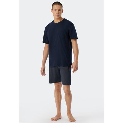 Shorty SCHIESSER "selected premium inspiration", Herren, Gr. 58 (XXXL), blau (800, blau), Single Jersey, Obermaterial: 100% Baumwolle, unifarben, gepunktet, klassisch, bequem kurz, Rundhals, Kurzarm, Homewear-Sets, mit rundem Halsausschnitt Image