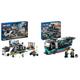 LEGO City Polizeitruck mit Labor, Polizei-Set mit Quad und LKW-Spielzeug & City Autotransporter mit Rennwagen, LKW-Spielzeug mit Verstellbarer Laderampe