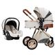 Infant Bassinet Baby Stroller for Newborn, 3 in 1 Baby Carriage Stroller Upgraded Toddler Pram Stroller Luxury Buggy Pushchair with Rain Cover Footmuff Mosquito Net (Color : Beige)