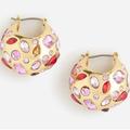 J. Crew Jewelry | J Crew Crystal-Studded Huggie Hoop Earrings Pink Red Gold | Color: Gold/Pink | Size: Os