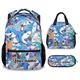 AJIUZI Personalized Shark Backpack with Lunch Box and Pencil Case Set, 3 in 1 Matching Boys Girls Blue Backpacks Combo, Cute Bookbag and Pencil Case Bundle