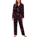 Breast Cancer Heartbeat Pink Ribbon Long Sleeve Pajama Sets for Women Classic Sleepwear Nightwear Soft Pjs Lounge Sets