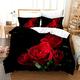 Red Rose Flower Printed Duvet Cover Luxury Nordic Home Black Bedding Set Queen Quilt Cover Single Double King Cover for Kids Teen Girls Adult Room Single Double 3 Piece,Double