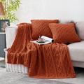 Homiest Cable Knit Throw Blanket and Pillow Set, Rust Throw Blanket Set of 3, Knitted Throw Blanket (50"x60") & 2 Pillow Covers (18"x18"), Soft & Cozy Decorative Throw Blanket for Couch Bed Sofa