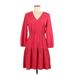 Tommy Hilfiger Casual Dress - A-Line V-Neck 3/4 sleeves: Red Solid Dresses - Women's Size 6