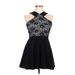 Aqua Cocktail Dress - Party High Neck Sleeveless: Black Dresses - Women's Size Large