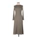 Shein Casual Dress - Midi High Neck 3/4 sleeves: Gray Solid Dresses - Women's Size Medium