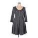 Tommy Hilfiger Casual Dress - A-Line Scoop Neck 3/4 sleeves: Gray Print Dresses - Women's Size Large