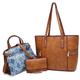 Vansarto Fashion Handbags and Purses for Women Large Work Tote Bag Top Handle Satchel Shoulder Bag 3pcs Hobo Purse Set, B-brown/Denim, L