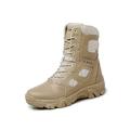 Attaeyru Men's Winter Combat Boots PU Leather Outdoor Hiking Shoes High Top Military Ankle Boots Lace Up 2# Khaki 7.5