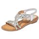 CreoQIJI Sandals Women's Elegant Glitter Rhinestone Sandals Strappy Sandals Summer Sandals Women's Elegan Platform Sandals Outdoor Sandals Beach Shoes Bohemian Platform Sole with Non-Slip, silver, 5