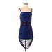 Shein Cocktail Dress - Bodycon Square Sleeveless: Blue Print Dresses - Women's Size 2