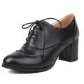LIPIJIXI Women's Vintage Oxfords Wingtip Lace up Mid-Heel Brogue Pumps Shoes for Women Classic Chunky Block Heel Leather Dress Shoes Black Size 9