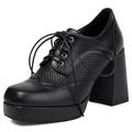 LIPIJIXI Women's Vintage Block Heel Square Toe Platform Heel Oxfords Lace Up Brogue Pumps Black Patent Leather Party Dress Spring Shoes Size 7