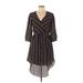 Charming Charlie Casual Dress - A-Line V-Neck 3/4 sleeves: Black Stripes Dresses - Women's Size Medium