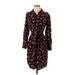 Ann Taylor Casual Dress - Shirtdress Collared 3/4 sleeves: Black Floral Dresses - Women's Size Small Petite