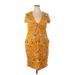 Stella Tweed Casual Dress - Wrap: Yellow Floral Motif Dresses - Women's Size 3X