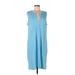 Lands' End Cocktail Dress - Midi: Blue Grid Dresses - Women's Size Large
