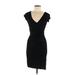 MY TRIBE Casual Dress - Mini Plunge Short sleeves: Black Solid Dresses - Women's Size Medium