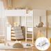 Full Size Teddy Fleece Loft Bed with Shelf, Drawers & Desk, Modern Multi-Functional Wood Loft Bed Frame w/Soft Padding, White