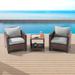 BONOSUKI 3-Piece Patio Sofa Set Brown Rattan with Side Table