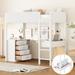 Twin Size Teddy Fleece Loft Bed with Shelf, Drawers & Desk, Modern Multi-Functional Wood Loft Bed Frame w/Soft Padding, White